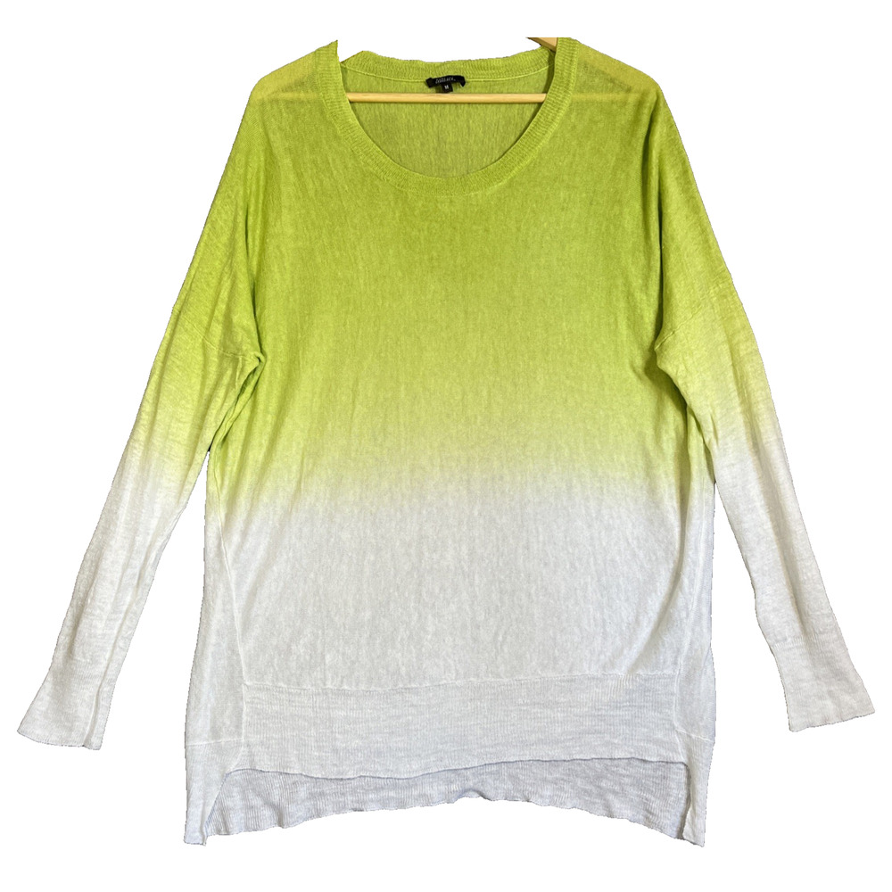 Pure Amici Linen Sweater Pullover Size Medium Ombre Green White Drop Shoulder